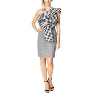 NWT Calvin Klein Women's Size 12 One Shoulder Dress Gingham Asymmetrical Top
